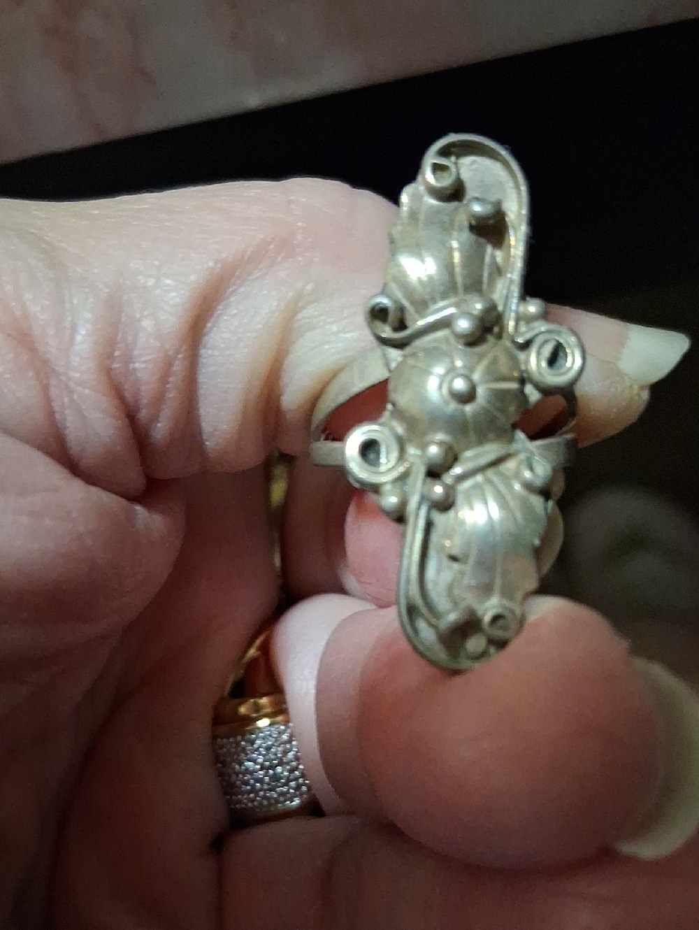 Source Unknown Antique-Style Silver Scrollwork Cocktail Ring - Silver